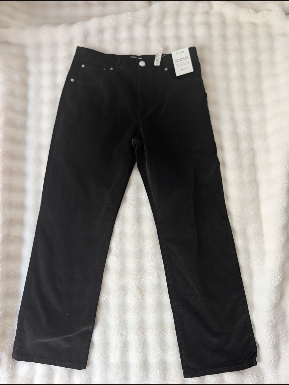 NWT Madewell Petite Longline Straight Velvet Pants Jet Black W30P High Rise